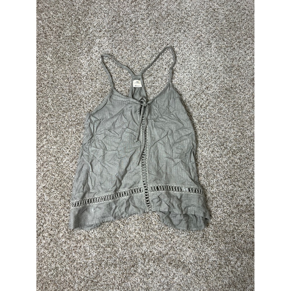 O'Neill Womens XS Sage Green Racerback Tank Top Crochet Trim Front Tie NWT